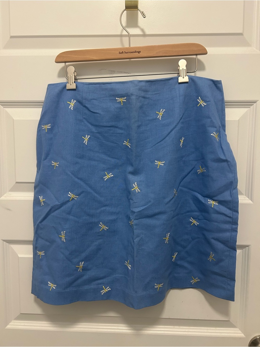 Talbots Blue Embroidered Dragonfly Midi Skirt